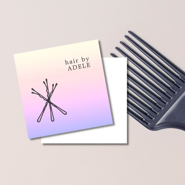 Modern Elegant Pastel Black Hair Pins Hair Stylist Square Business Card (Creator Uploaded)