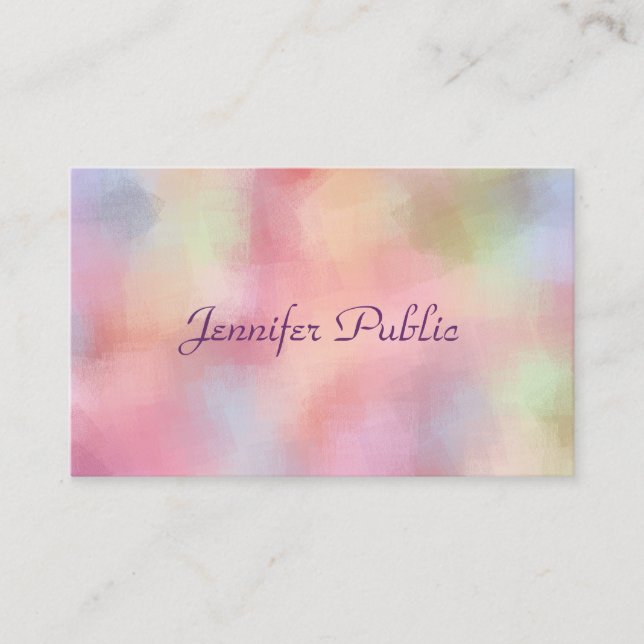 Modern Elegant Pastel Colours Handwriting Script Business Card (Front)