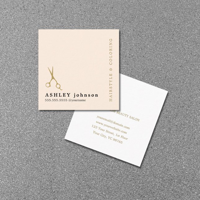 Modern Elegant Pastel Faux Gold Scissor Hair Square Business Card (Creator Uploaded)