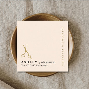 Modern Elegant Pastel Faux Gold Scissor Hair Square Business Card