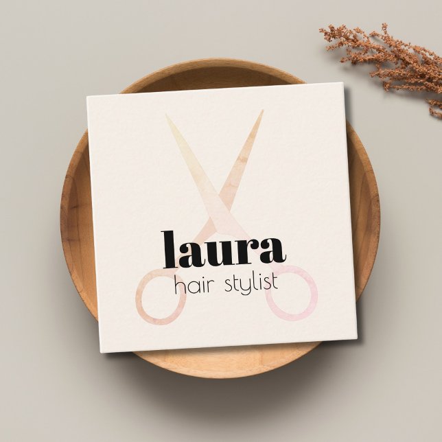 Modern Elegant Pastel Scissors Bold  Square Business Card (Creator Uploaded)