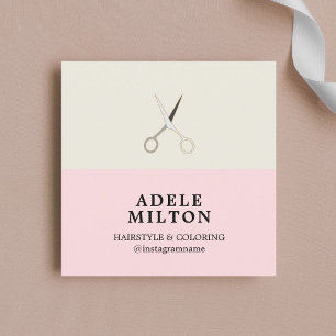 Modern Elegant Pastel Scissors Hair Stylist Square Business Card