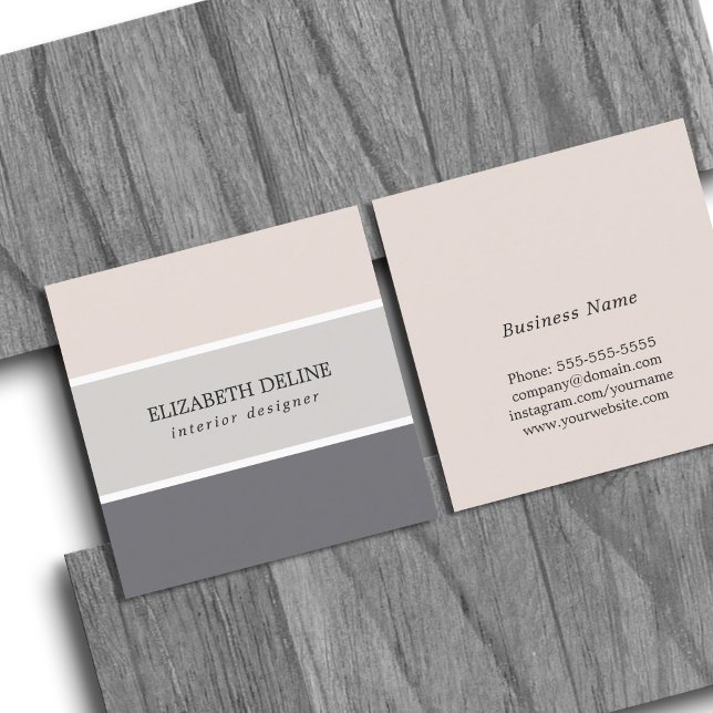 Modern Elegant Pastel Stripes Interior Designer Square Business Card (Creator Uploaded)