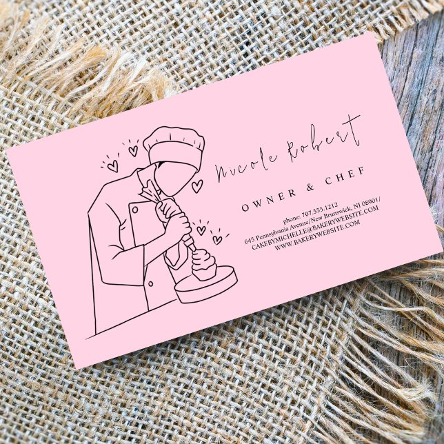 modern elegant Patisserie Chef Dessert pink Business Card (Creator Uploaded)