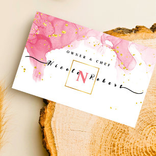 modern elegant Patisserie cream Chef pink marble  Business Card