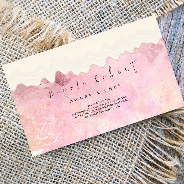 modern elegant Patisserie cream Chef pink marble  Business Card (Creator Uploaded)