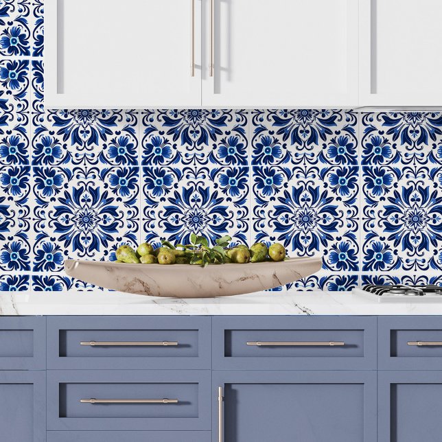 Modern Elegant Pattern Spanish Azulejo Decor Blue Tile (Modern Elegant Pattern Spanish Azulejo Decor Blue Ceramic Tile)