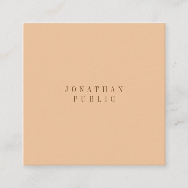 Modern Elegant Peach Colour Simple Luxury Template Square Business Card (Front)