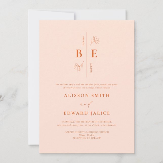 Modern Elegant Peach Fuzz Wedding Invitation (Front)