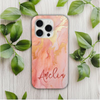 Modern Elegant Peach Gold Marble Personalised Name