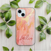 Modern Elegant Peach Gold Marble Personalised Name