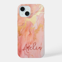 Modern Elegant Peach Gold Marble Personalised Name