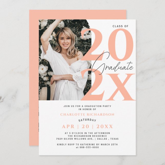 Modern Elegant Peach Graduation Party Photo Arch Invitation (Front/Back)