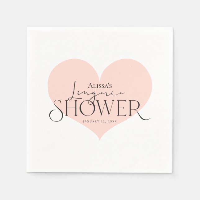 Modern Elegant Peach White Heart Lingerie Shower  Napkin (Front)