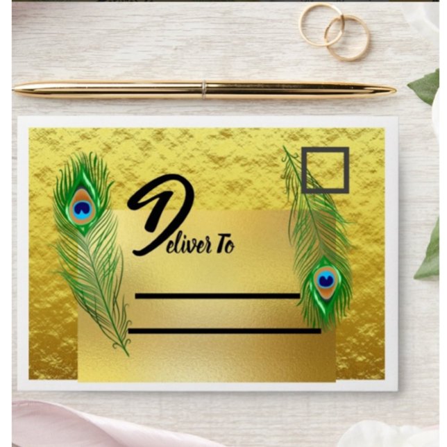 Modern Elegant Peacock Feather Golden Envelope (Creator Uploaded)