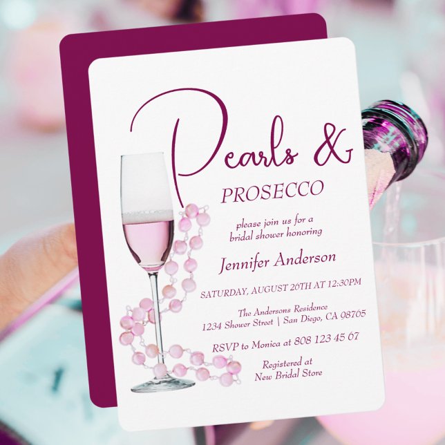 Modern Elegant Pearls and Prosecco Bridal Shower Invitation (Creator Uploaded)