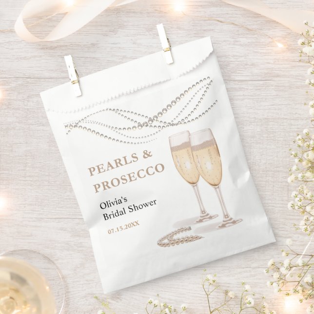 Modern Elegant Pearls & Prosecco Bridal Shower  Favour Bags (Clipped)