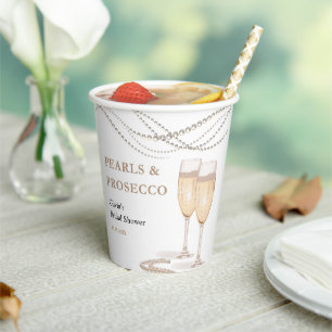 Modern Elegant Pearls & Prosecco Bridal Shower Paper Cups