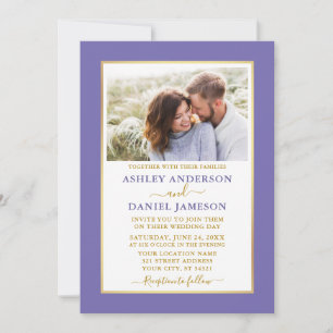Modern Elegant Periwinkle Gold Wedding Invitation