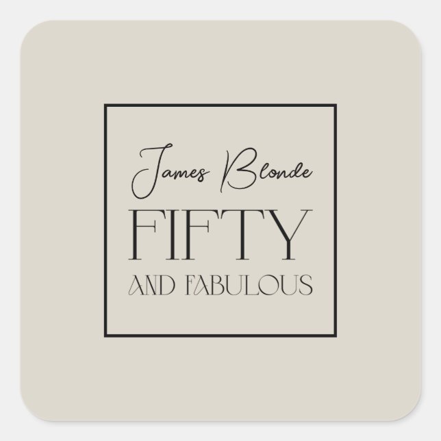 Modern Elegant Personalised Fiftieth Birthday Square Sticker (Front)