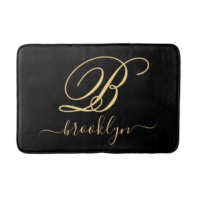 Modern Elegant Personalised Gold Name Monogrammed Bath Mat (Front)