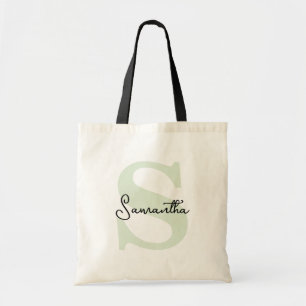 Modern Elegant Personalised Green Monogram Initial Tote Bag