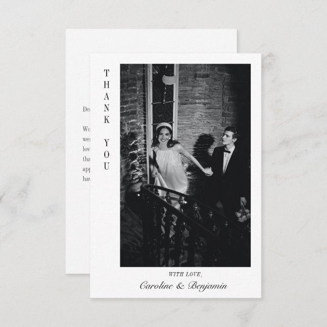 Modern Elegant Personalised Message Photo Wedding Thank You Card (Front/Back)