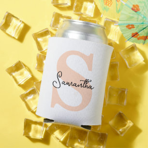 Modern Elegant Personalised Pink Monogram Initial Can Cooler