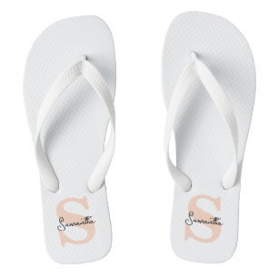 Modern Elegant Personalised Pink Monogram Initial Jandals