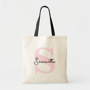 Modern Elegant Personalised Pink Monogram Initial Tote Bag