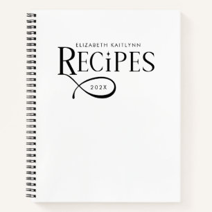 Modern Elegant Personalized Black White Recipes Notebook