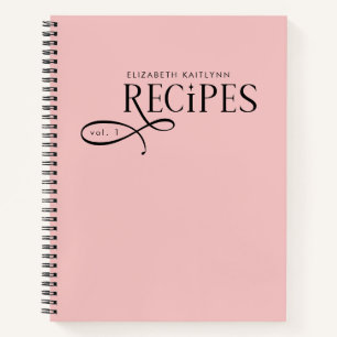 Modern Elegant Personalized Blush pink Recipes Notebook