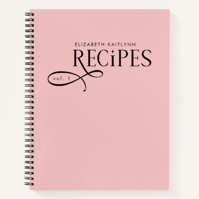 Modern Elegant Personalized Blush pink Recipes Notebook (Front)