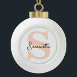 Modern Elegant Personalized Pink Monogram Initial Ceramic Ball Christmas Ornament<br><div class="desc">Check out these perfect gift idea for your bridal party, bachelorette party guests, birthday or wedding guest party favors. A modern and elegant custom tote bag is chic and sophisticated to complement your wedding or any special occasion. They can be personalized with your name and initial, you can also change...</div>