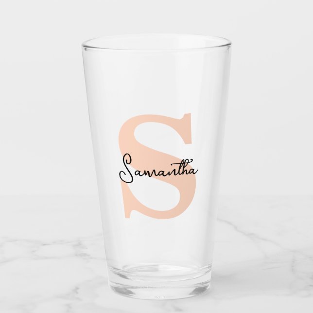 Modern Elegant Personalized Pink Monogram Initial Glass (Front)