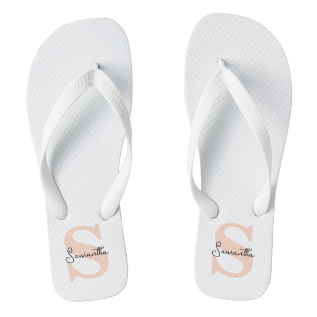 Modern Elegant Personalized Pink Monogram Initial Jandals (Footbed)
