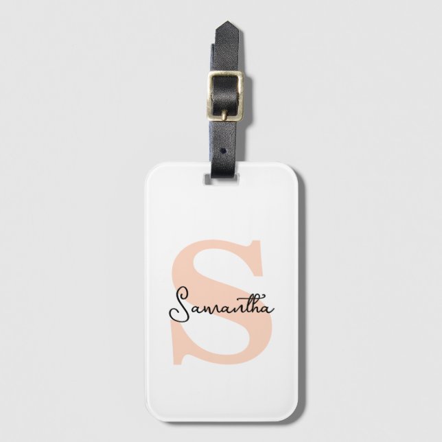 Modern Elegant Personalized Pink Monogram Initial Luggage Tag (Front Vertical)