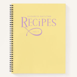 Modern Elegant Personalized Yellow Purple Recipes Notebook