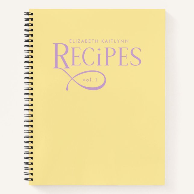 Modern Elegant Personalized Yellow Purple Recipes Notebook (Front)