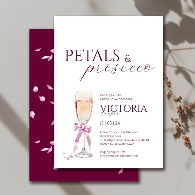 Modern Elegant Petals and Prosecco Bridal Shower Invitation (Creator Uploaded)