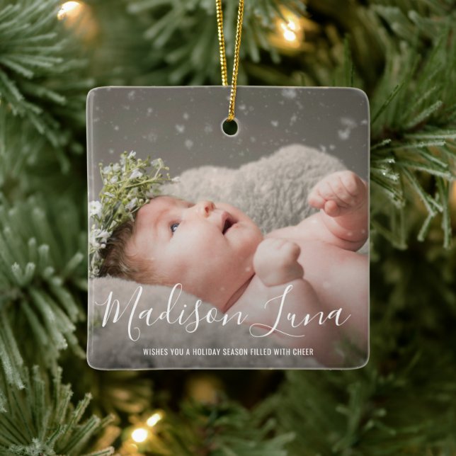 Modern Elegant Photo Babys First Christmas Ceramic Ornament (Tree)