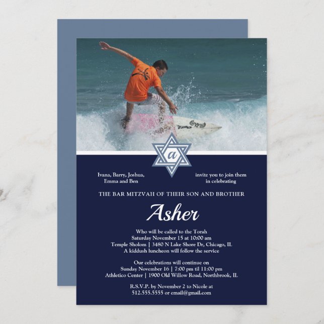 Modern + Elegant Photo Bar Mitzvah Invitation (Front/Back)