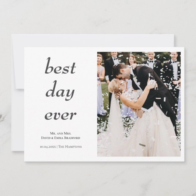 Modern Elegant Photo Best Day Ever Wedding Thank You Card (Front)