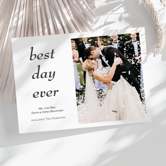 Modern Elegant Photo Best Day Ever Wedding Thank You Card (Creator Uploaded)