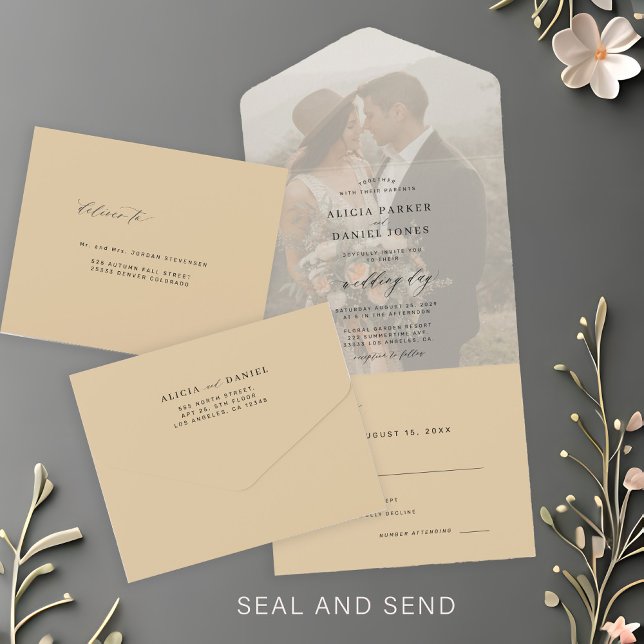 Modern elegant photo butter yellow wedding RSVP All In One Invitation (Creator Uploaded)