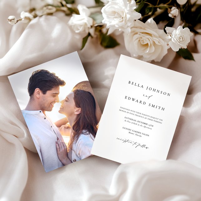 Modern Elegant Photo Classic Black White Wedding Invitation (Creator Uploaded)