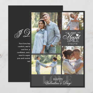 Modern Elegant Photo Collage Black Valentine’s Day Holiday Card