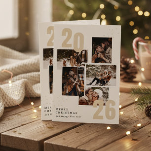 Modern Elegant Photo Collage Christmas & New Year Holiday Card