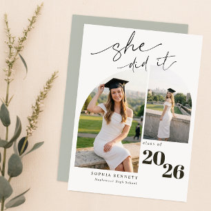 Modern Elegant Photo Collage Graduation Invitation Postcard