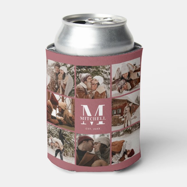 Modern Elegant Photo Collage Monogrammed Keepsake Can Cooler (Can Front)